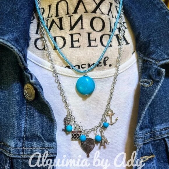 Alquimia by Ady Turquoise and Silver Charm Necklace